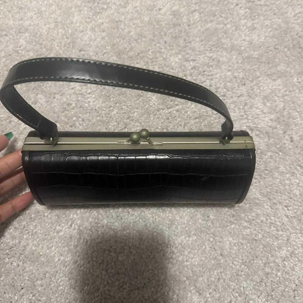 Vintage Leather Handbag / Clutch / Purse Black Alligator Skin Pattern